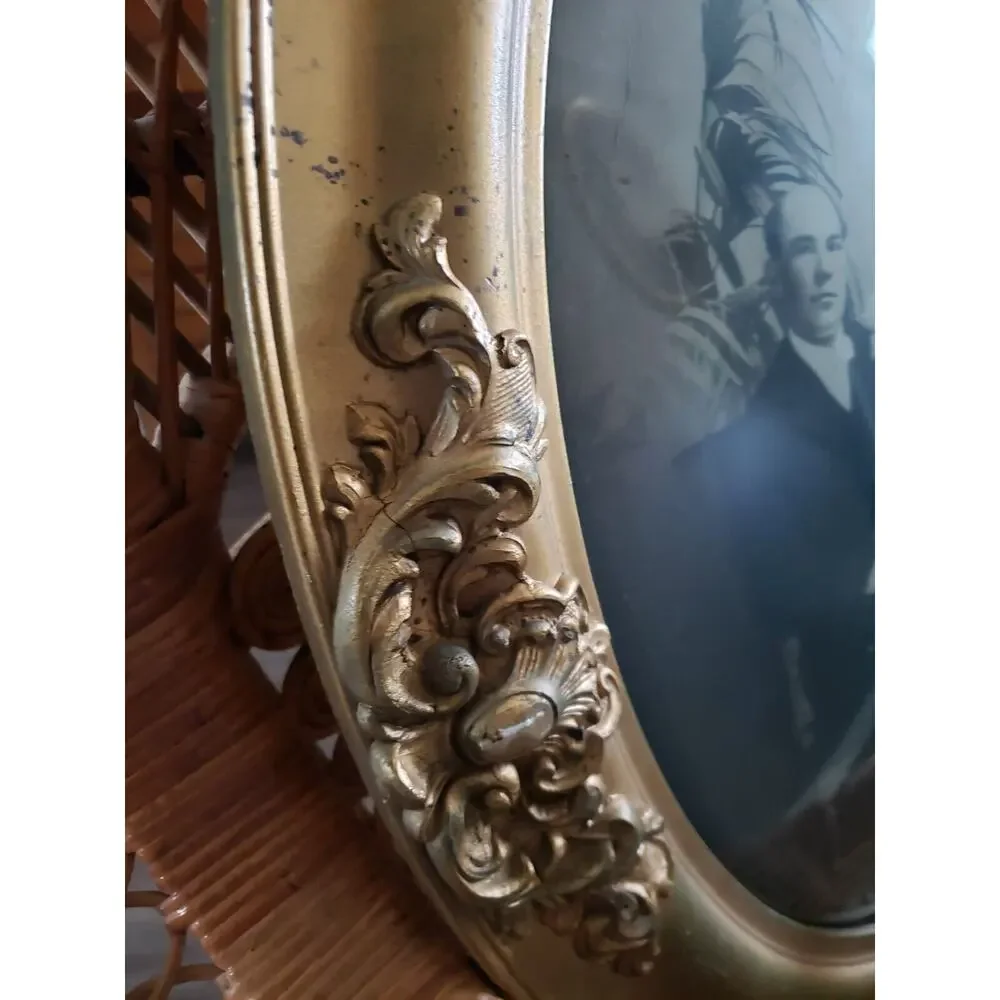 Antique Wedding Portrait Gilded Bubble Glass Frame Art Deco Gothic Victorian Art